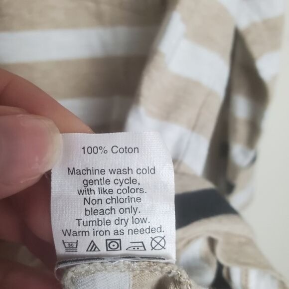MADEWELL Womens Top‎ Small 100% Cotton Stripe Neutral Oatmeal 3/4 Pocket Cozy - Picture 7 of 8